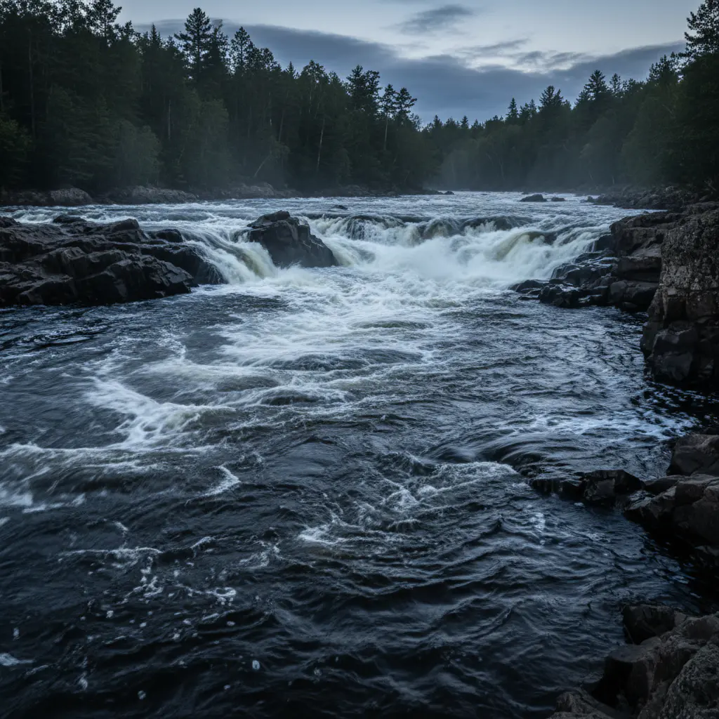Movimiento turbulento del agua en rápidos
