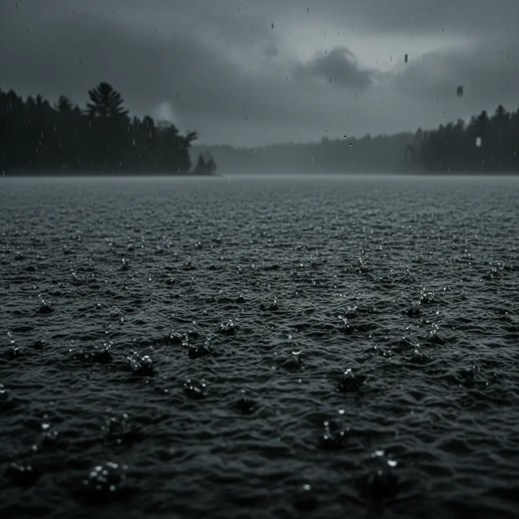 Superficie del agua durante la lluvia